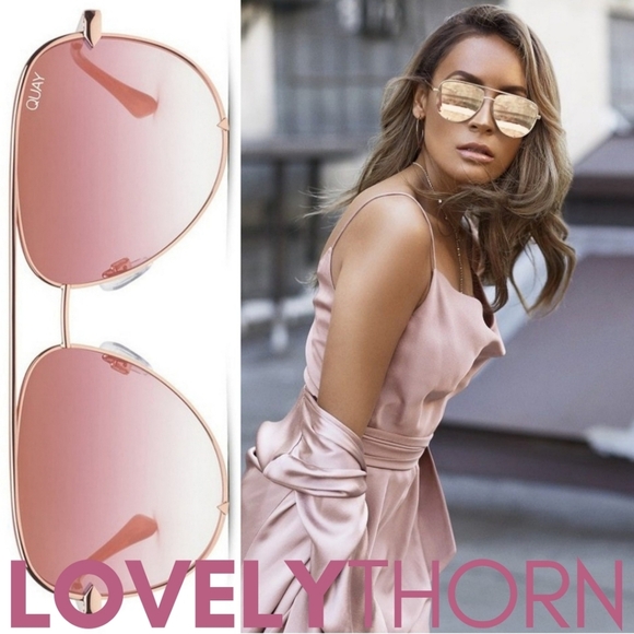 QUAY // ltd ed desi perkins collab rose gold/copper oversized aviators - Picture 1 of 9